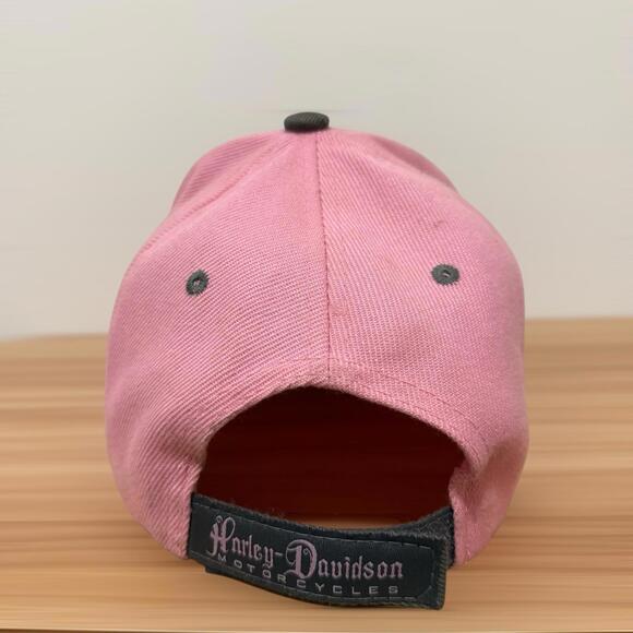 Retro Harley-Davidson Pink Gray Embroidered Adjustable Baseball Cap Women’s - Picture 5 of 8
